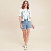Short large taille haute en jean denim double stone femme