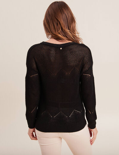 Pull manches longues ajouré noir femme