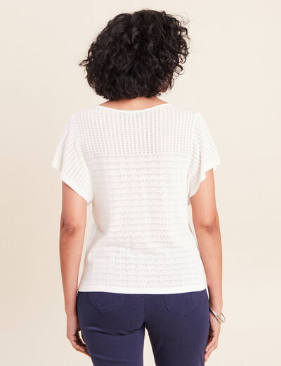 Pull col tunisien manches courtes ecru femme
