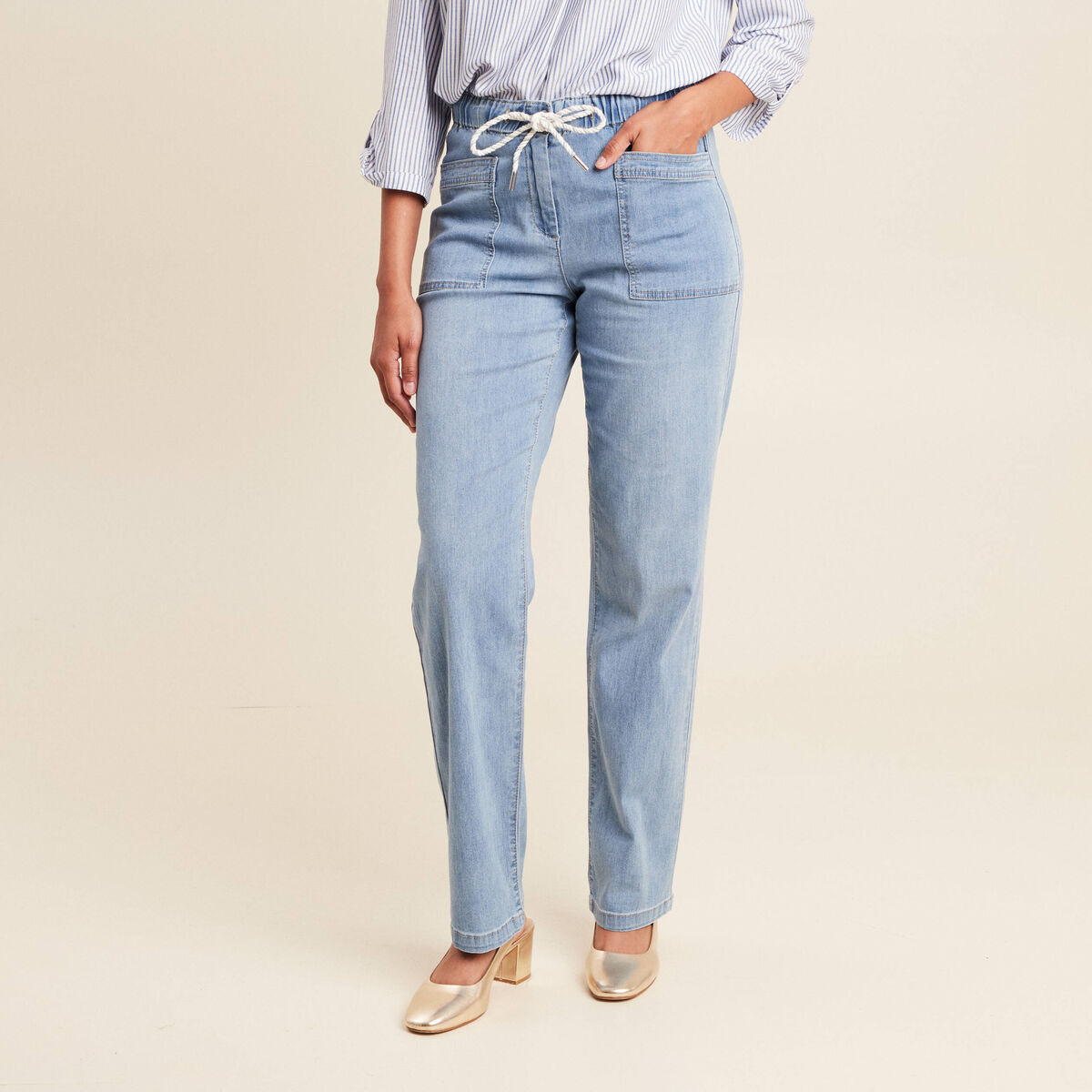 Pantalon jogpant 7/8ème en coton denim double stone femme