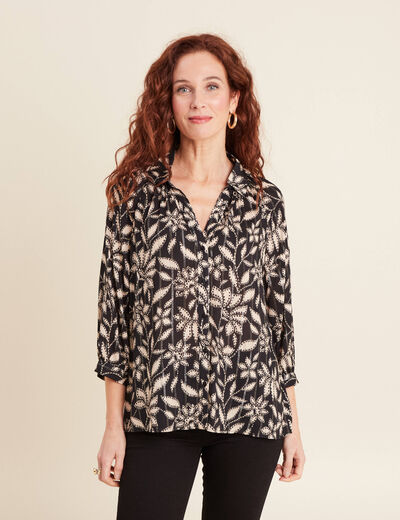 Chemise manches 3/4 noir femme