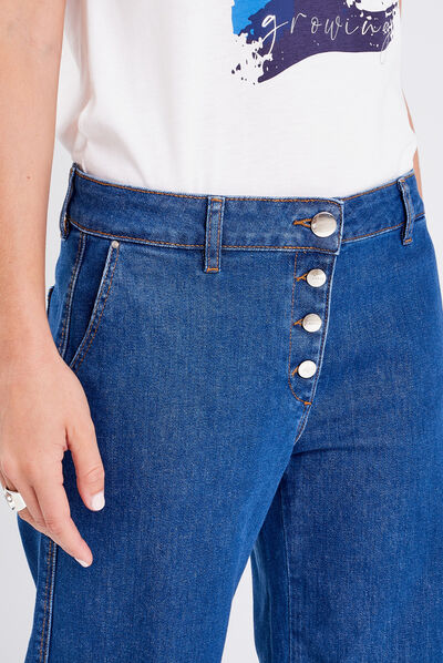 Jean large boutonné denim stone femme