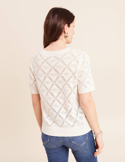 Pull droit court manches courtes ecru femme