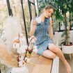 Robe droite brodée en jean denim double stone femme