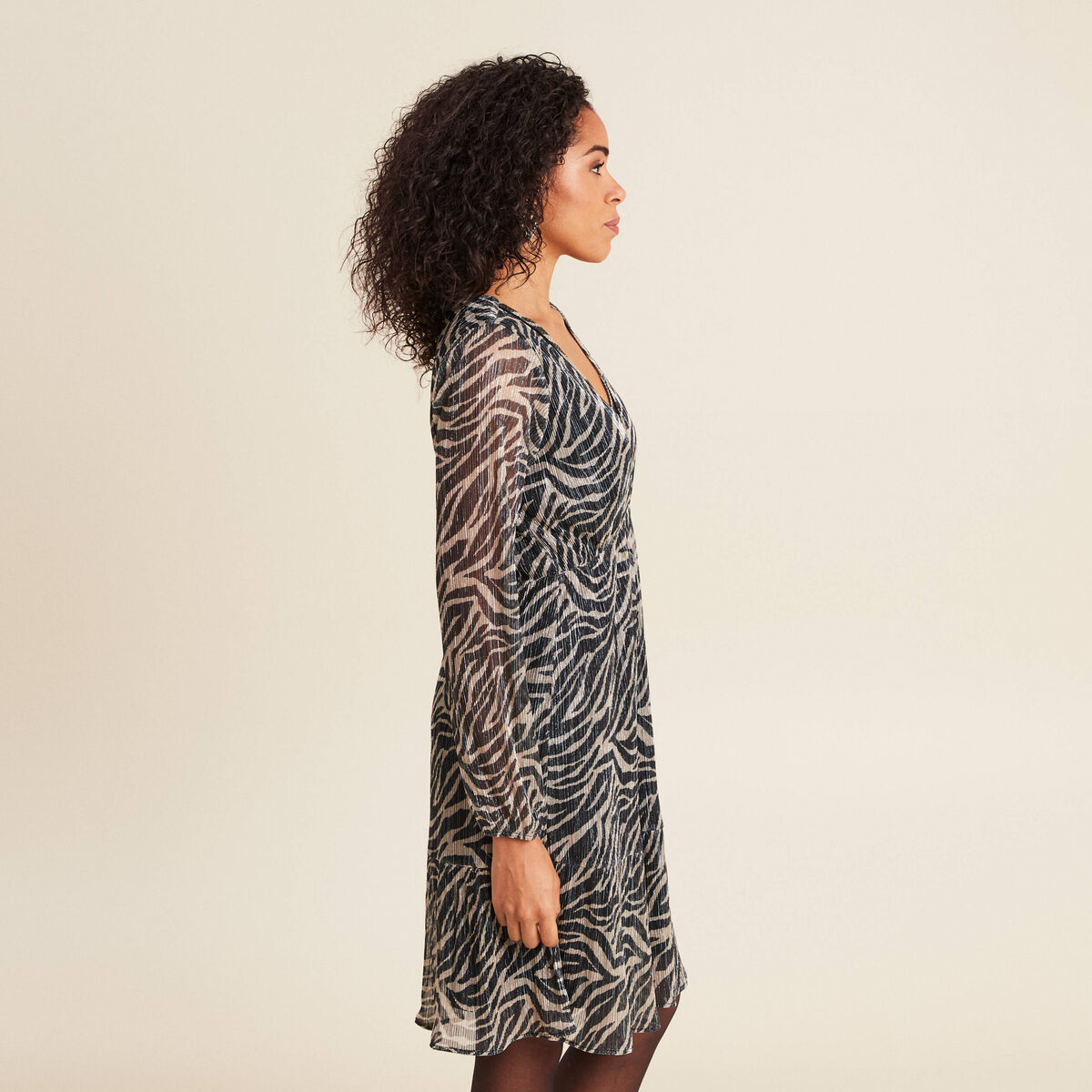Robe zébrée à sequins évasée noir femme