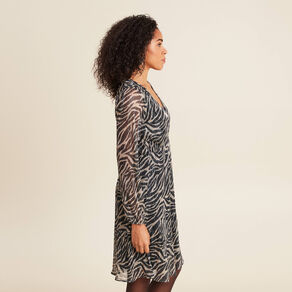 Robe zébrée à sequins évasée noir femme