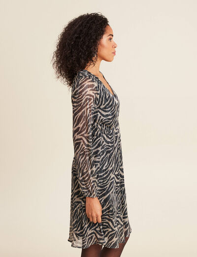 Robe zébrée à sequins évasée noir femme