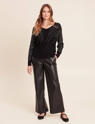 Pull ajust&eacute; col bateau strass noir femme