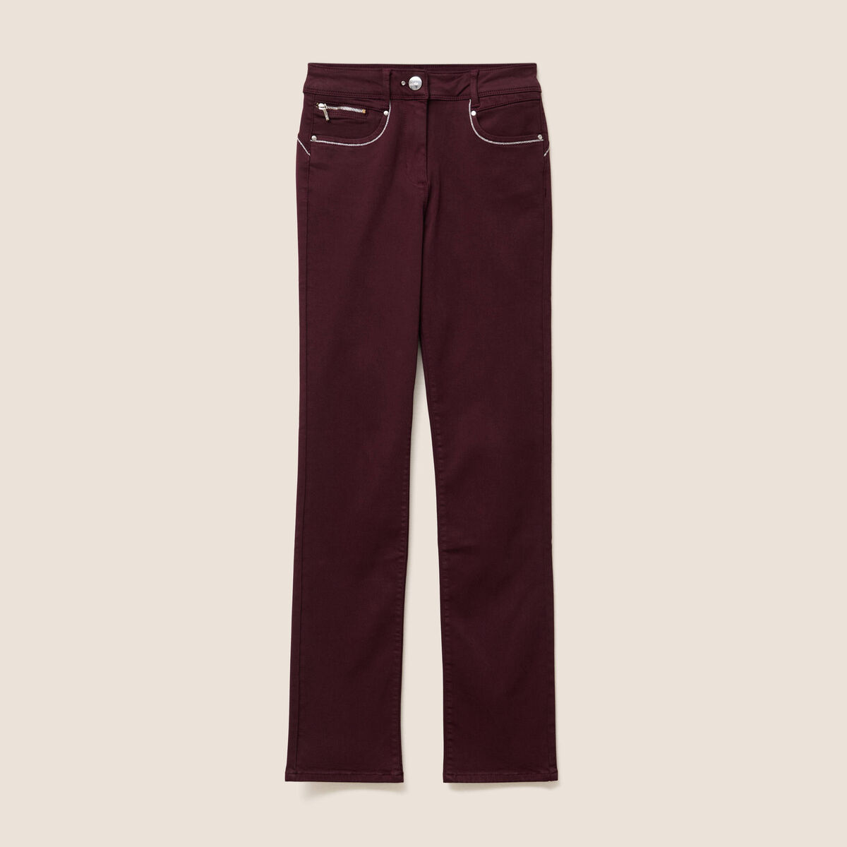 Pantalon droit taille haute bordeaux femme