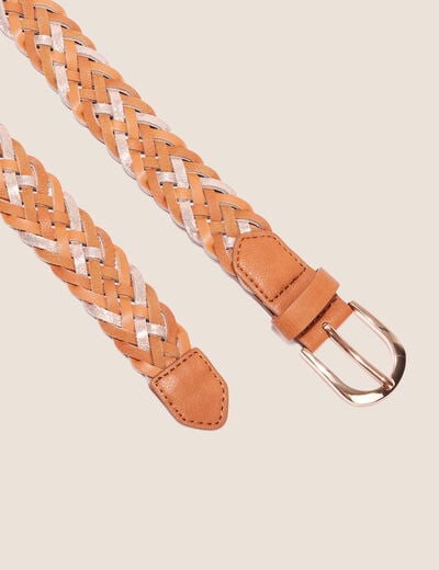 Ceinture tressée irisée camel femme