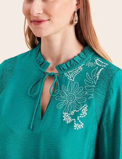 Blouse fluide col avec lien vert menthe femme