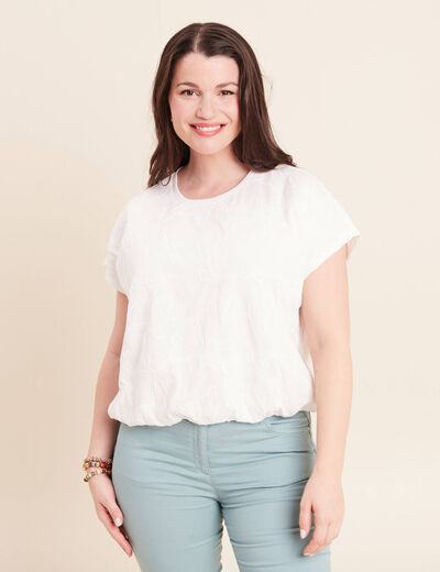 T-shirt col rond manches courtes doubl&eacute;e ecru femme