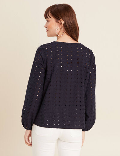Chemise manches 3/4 brodée bleu foncé femme