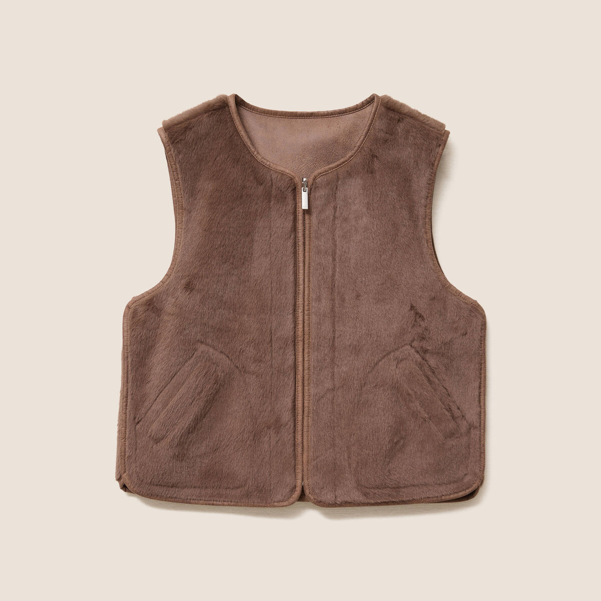 Veste sans manches sans col marron fonc&eacute; marron femme