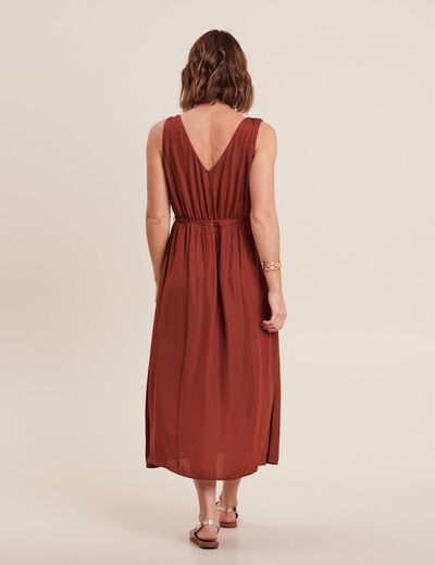 Robe midi évasée satin marron foncé femme