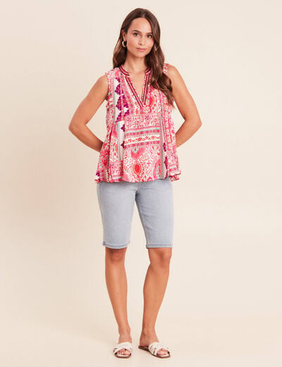 Blouse ample sans manches col v rose femme