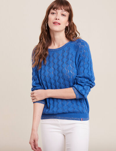 Pull confectionné en France bleu electrique femme