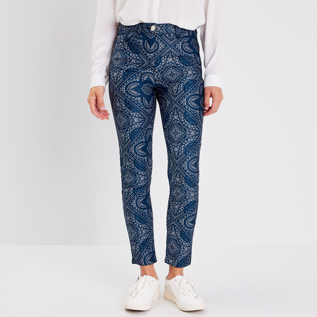 Pantalon ajusté bleu foncé femme
