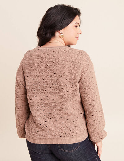 Pull droit long col v manches longues sable femme