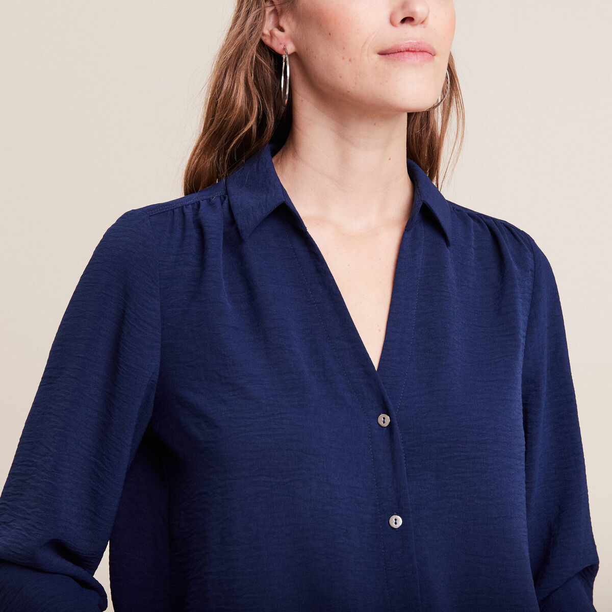 Chemise à manches longues bleu marine femme