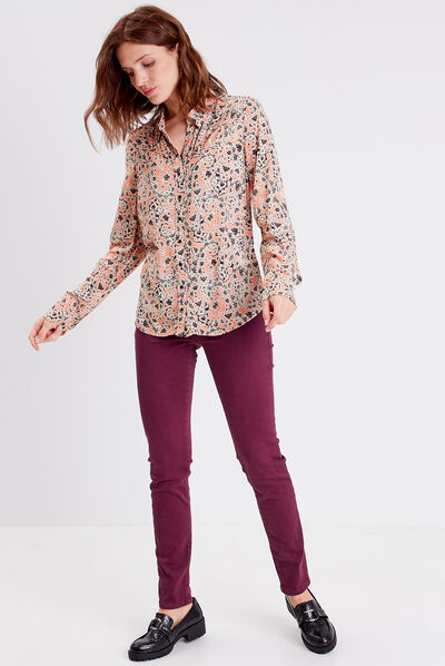 Chemise manches longues orange corail femme
