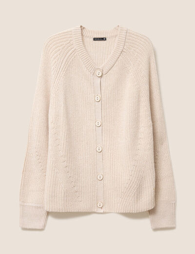 Gilet droit mi-long col rond creme femme
