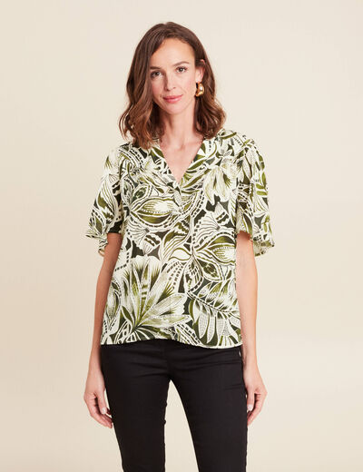 Blouse ample manches courtes fluide vert femme