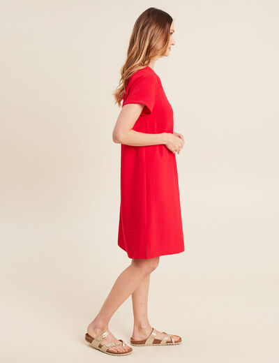 Robe droite manches courtes rouge femme