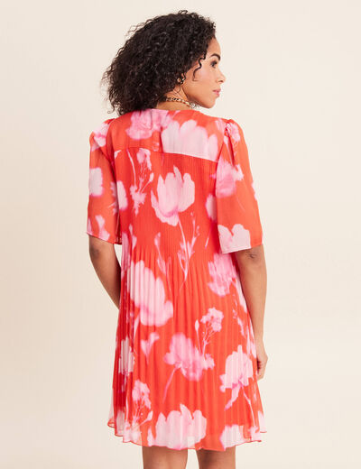 Robe courte &eacute;vas&eacute;e col v manches coudes rouge femme