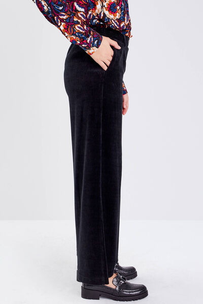 Pantalon large velours noir femme