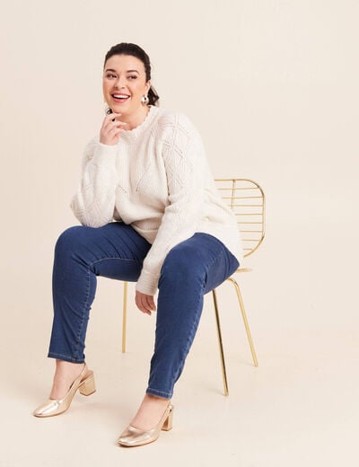Pull col montant manches longues ecru femme