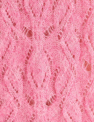 Pull ajour&eacute; col rond manches longues rose fushia femme
