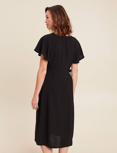 Robe longue droite manches courtes noir femme