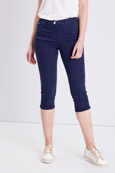 Pantacourt droit taille standard bleu marine femme