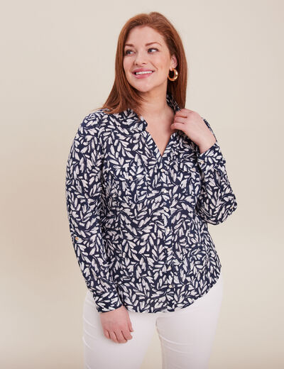Chemise manches longues bleu foncé femme