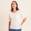 Pull ajour&eacute; col rond ecru femme