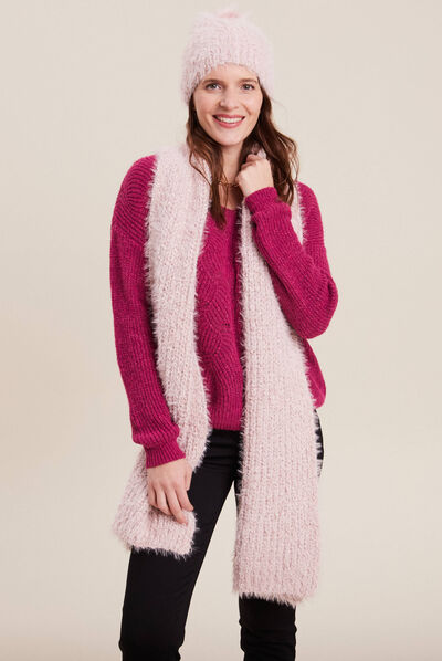 Lot bonnet et écharpe vieux rose femme