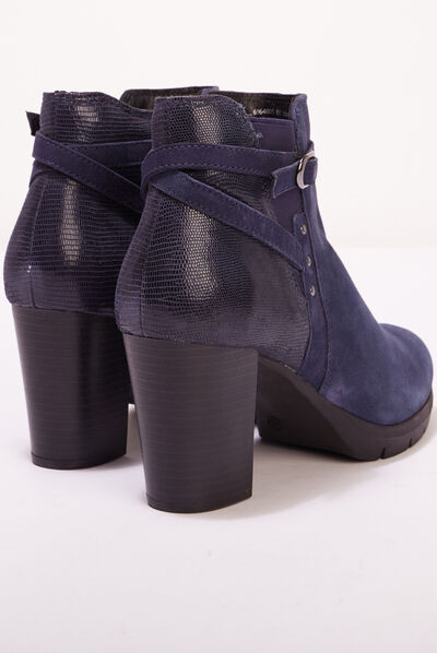 Bottines à talons en cuir bleu foncé femme