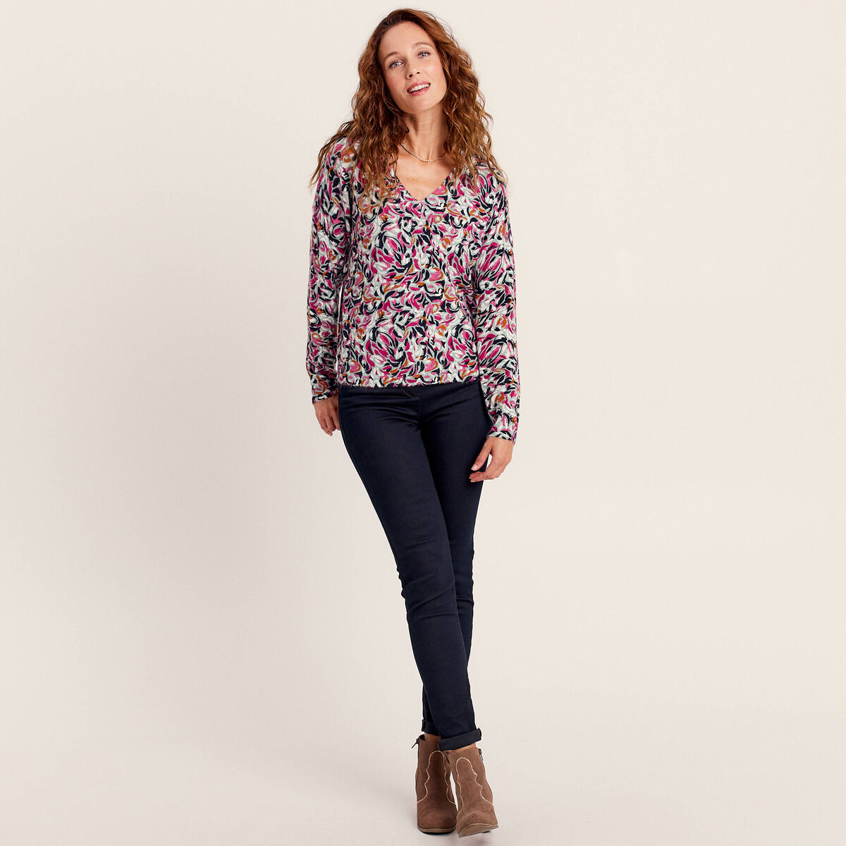 Pull manches longues multicolore femme