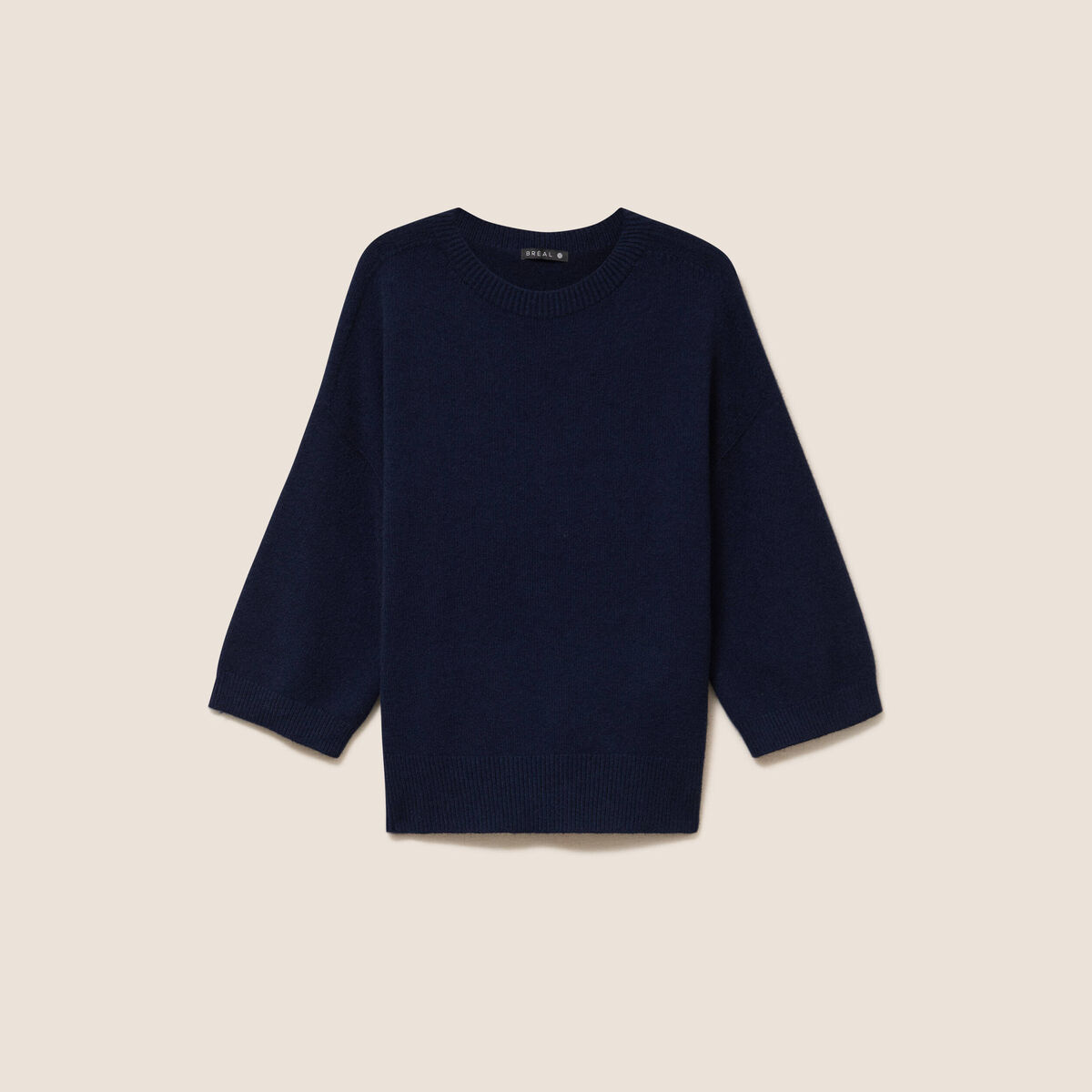Pull droit col rond manches 3/4 bleu marine femme