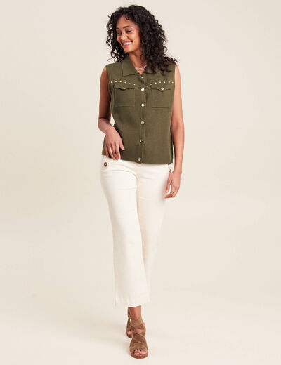 Gilet sans manches à clous vert olive femme