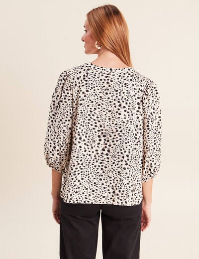 Blouse droite col rond manches 3/4 blanc femme