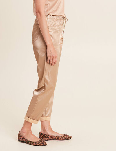 Pantalon paperbag simili cuir couleur or femme