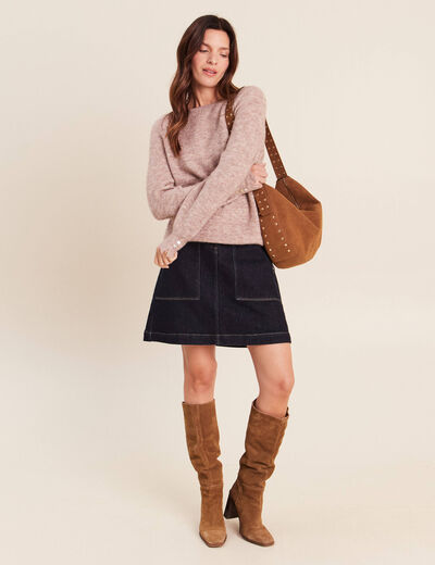 Pull col rond beige femme