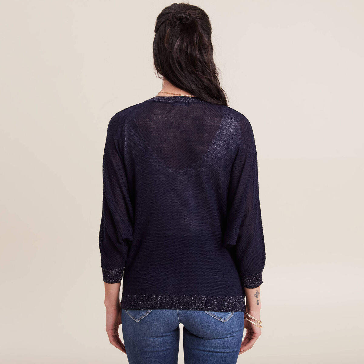 Gilet manches 3/4 bleu marine femme