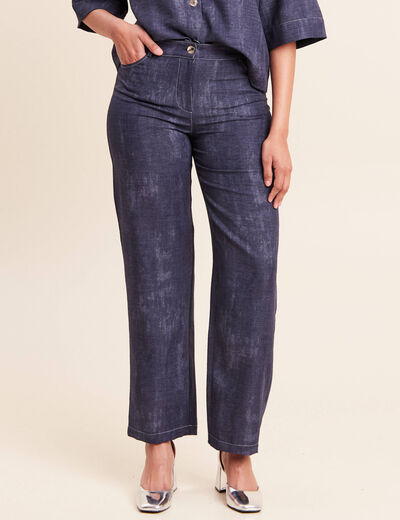 Jean large taille haute 5 poches bleu femme