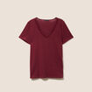 T-shirt manches courtes col en V bordeaux femme