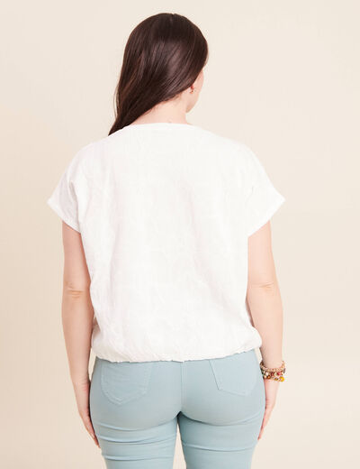 T-shirt col rond manches courtes doubl&eacute;e ecru femme