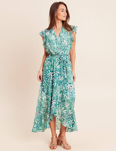 Robe longue portefeuille vert femme