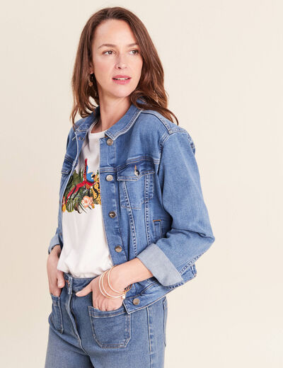 Veste cintr&eacute;e denim stone femme